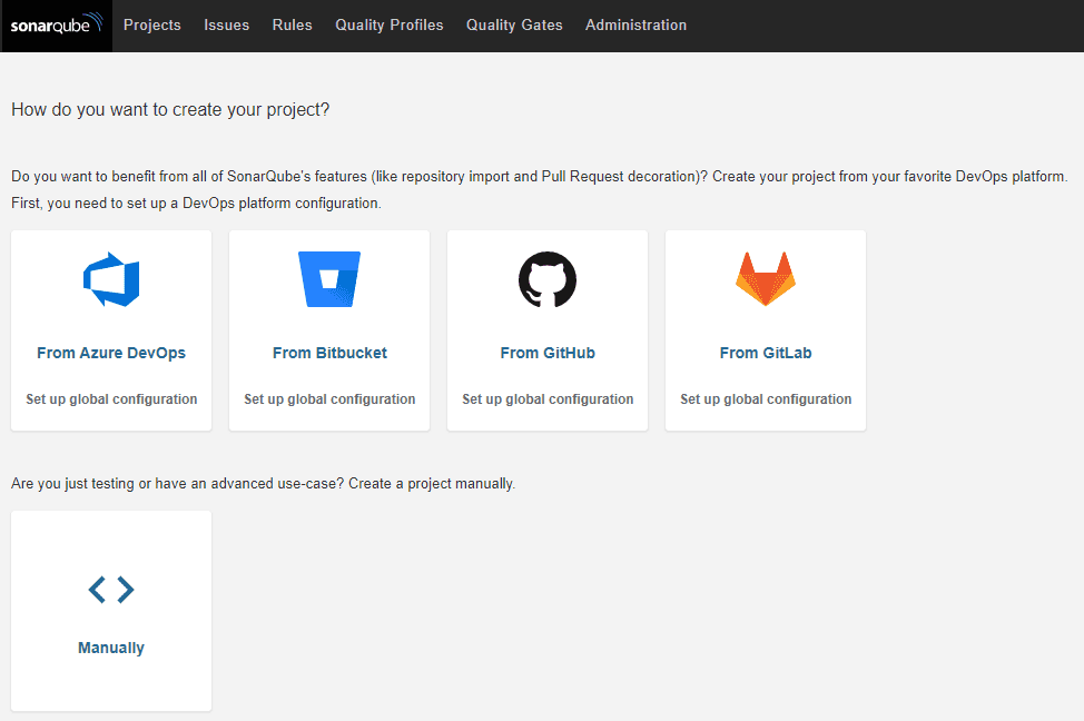 Blank SonarQube dashboard